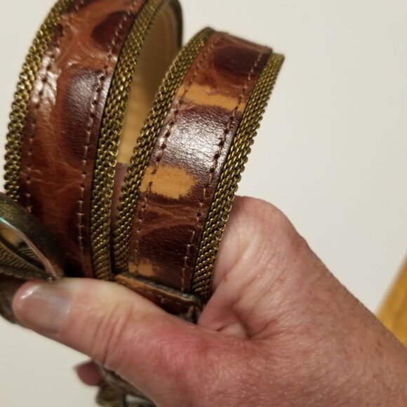 Mock Croc Brown Leather Chain Belt, Size Small, Witchy Western - Picture 7 of 11